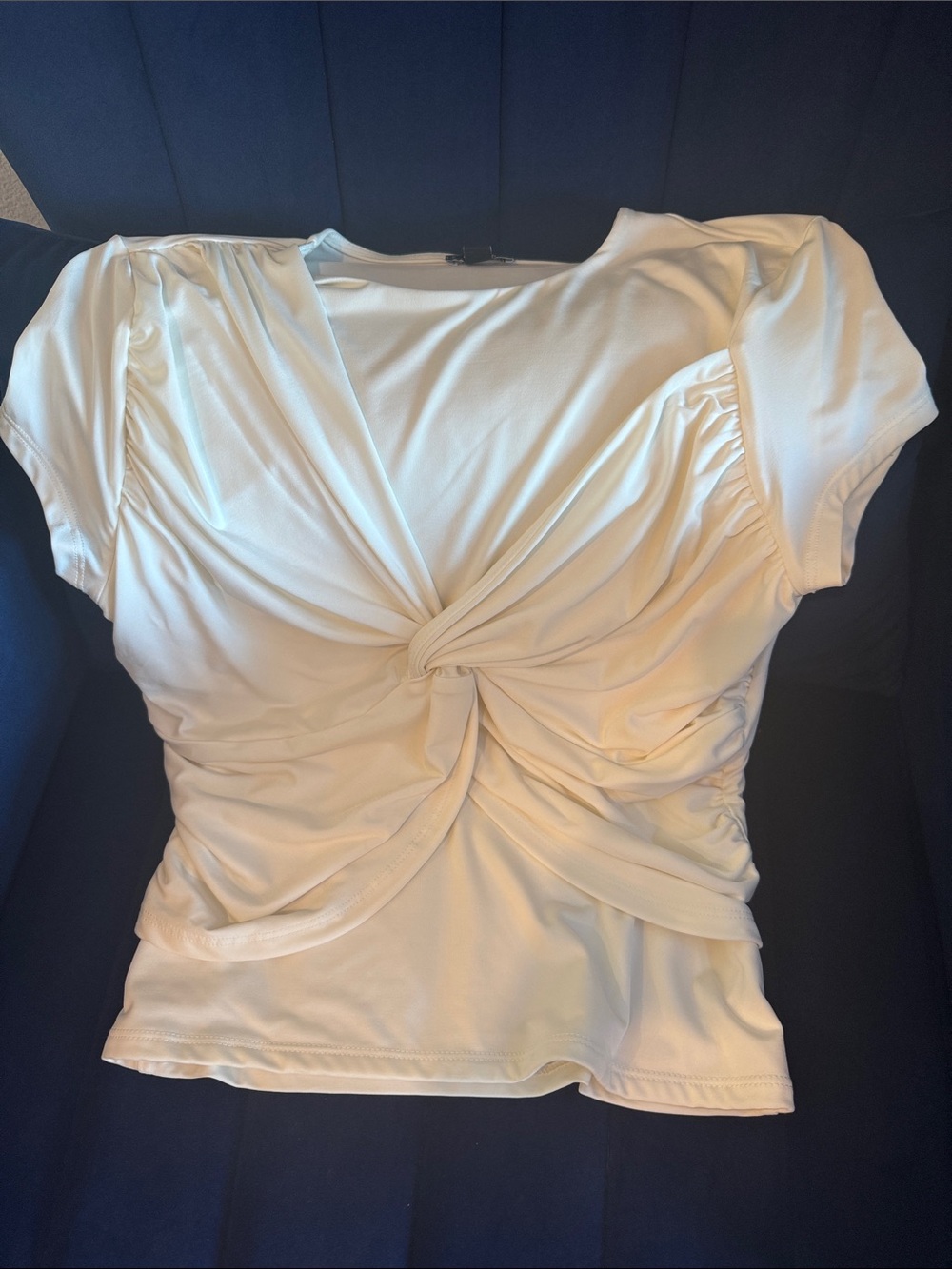 Express Cream Twist-Knot Short Sleeve Top